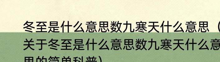 冬至是什么意思数九寒天什么意思（关于冬至是什么意思数九寒天什么意思的简单科普）