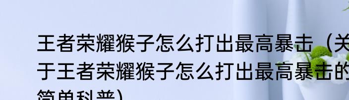 王者荣耀猴子怎么打出最高暴击（关于王者荣耀猴子怎么打出最高暴击的简单科普）