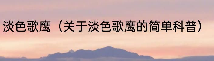 淡色歌鹰（关于淡色歌鹰的简单科普）