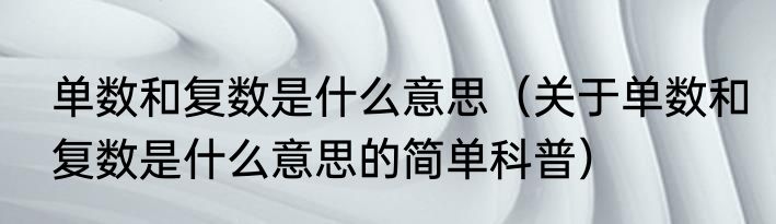单数和复数是什么意思（关于单数和复数是什么意思的简单科普）