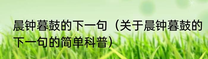 晨钟暮鼓的下一句（关于晨钟暮鼓的下一句的简单科普）