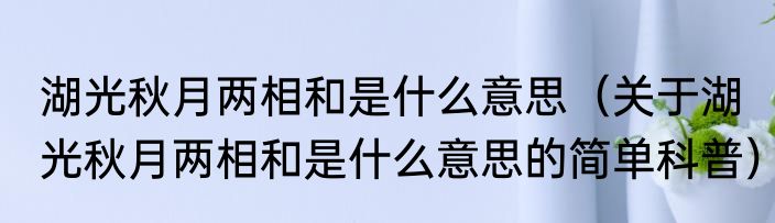 湖光秋月两相和是什么意思（关于湖光秋月两相和是什么意思的简单科普）