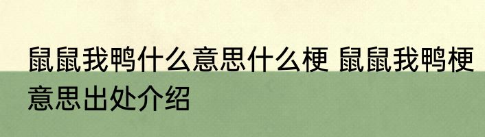 鼠鼠我鸭什么意思什么梗 鼠鼠我鸭梗意思出处介绍