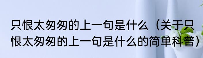 只恨太匆匆的上一句是什么（关于只恨太匆匆的上一句是什么的简单科普）