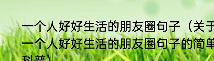 一个人好好生活的朋友圈句子（关于一个人好好生活的朋友圈句子的简单科普）