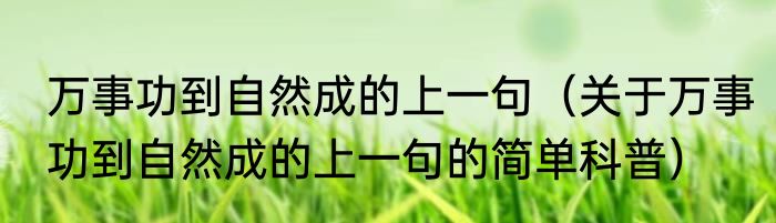 万事功到自然成的上一句（关于万事功到自然成的上一句的简单科普）