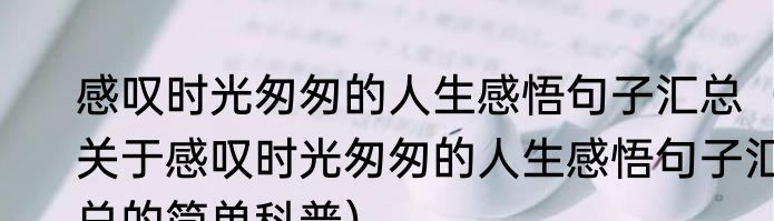 感叹时光匆匆的人生感悟句子汇总（关于感叹时光匆匆的人生感悟句子汇总的简单科普）