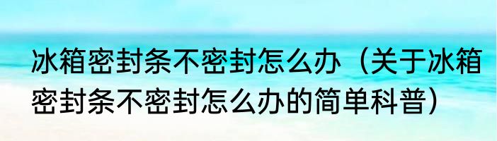 冰箱密封条不密封怎么办（关于冰箱密封条不密封怎么办的简单科普）