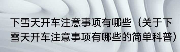 下雪天开车注意事项有哪些（关于下雪天开车注意事项有哪些的简单科普）