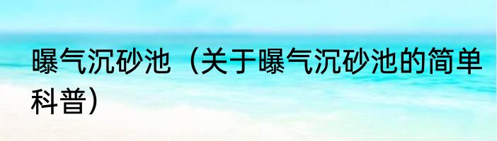 曝气沉砂池（关于曝气沉砂池的简单科普）