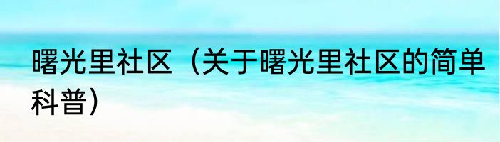 曙光里社区（关于曙光里社区的简单科普）