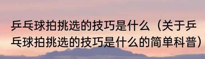 乒乓球拍挑选的技巧是什么（关于乒乓球拍挑选的技巧是什么的简单科普）