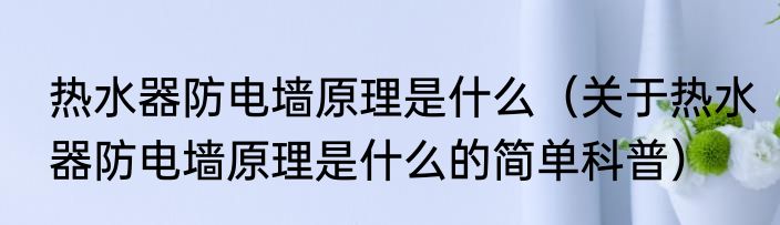 热水器防电墙原理是什么（关于热水器防电墙原理是什么的简单科普）