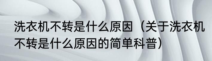 洗衣机不转是什么原因（关于洗衣机不转是什么原因的简单科普）
