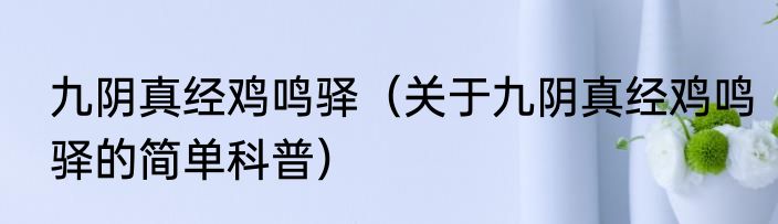 九阴真经鸡鸣驿（关于九阴真经鸡鸣驿的简单科普）