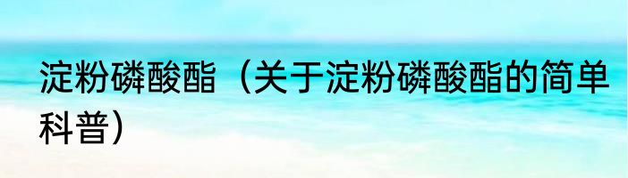 淀粉磷酸酯（关于淀粉磷酸酯的简单科普）