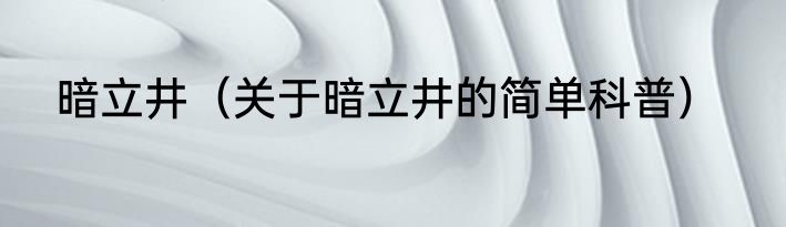 暗立井（关于暗立井的简单科普）