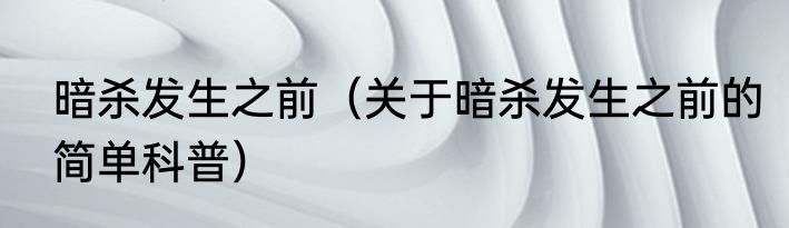 暗杀发生之前（关于暗杀发生之前的简单科普）