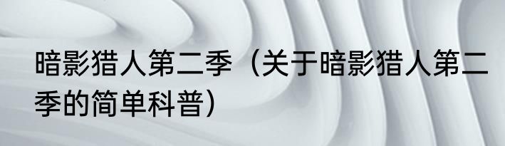 暗影猎人第二季（关于暗影猎人第二季的简单科普）
