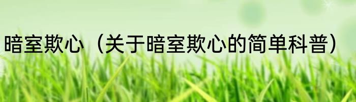 暗室欺心（关于暗室欺心的简单科普）