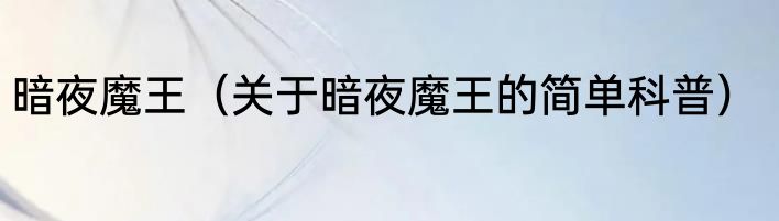 暗夜魔王（关于暗夜魔王的简单科普）