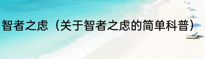 智者之虑（关于智者之虑的简单科普）