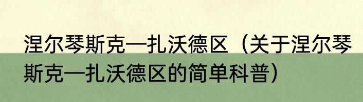 涅尔琴斯克—扎沃德区（关于涅尔琴斯克—扎沃德区的简单科普）
