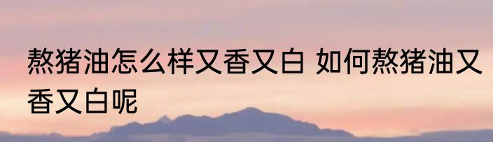熬猪油怎么样又香又白 如何熬猪油又香又白呢