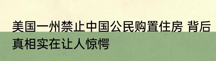 美国一州禁止中国公民购置住房 背后真相实在让人惊愕