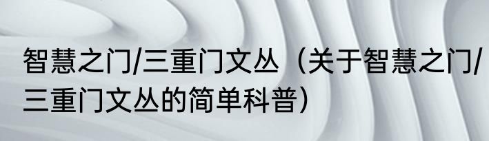 智慧之门/三重门文丛（关于智慧之门/三重门文丛的简单科普）