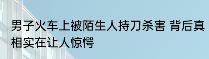 男子火车上被陌生人持刀杀害 背后真相实在让人惊愕