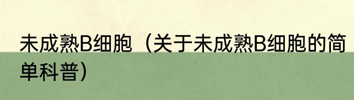 未成熟B细胞（关于未成熟B细胞的简单科普）