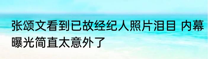 张颂文看到已故经纪人照片泪目 内幕曝光简直太意外了