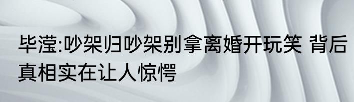 毕滢:吵架归吵架别拿离婚开玩笑 背后真相实在让人惊愕