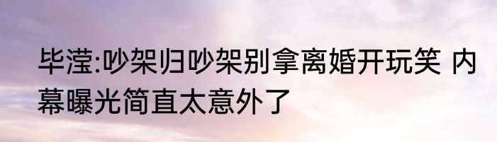 毕滢:吵架归吵架别拿离婚开玩笑 内幕曝光简直太意外了