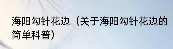 海阳勾针花边（关于海阳勾针花边的简单科普）
