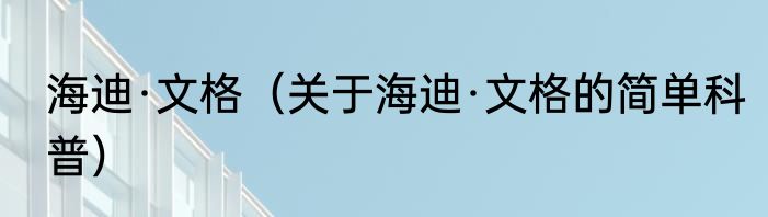 海迪·文格（关于海迪·文格的简单科普）