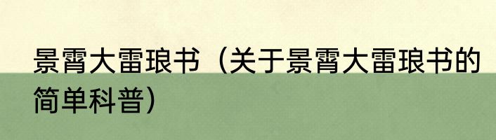 景霄大雷琅书（关于景霄大雷琅书的简单科普）