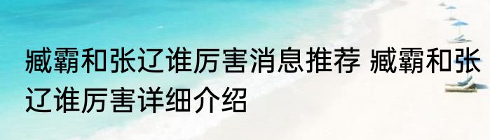 臧霸和张辽谁厉害消息推荐 臧霸和张辽谁厉害详细介绍