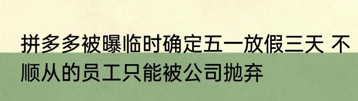 拼多多被曝临时确定五一放假三天 不顺从的员工只能被公司抛弃