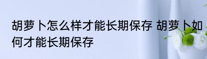 胡萝卜怎么样才能长期保存 胡萝卜如何才能长期保存