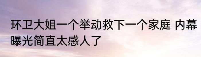 环卫大姐一个举动救下一个家庭 内幕曝光简直太感人了
