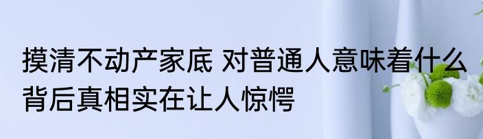 摸清不动产家底 对普通人意味着什么 背后真相实在让人惊愕
