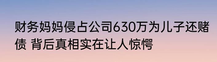 财务妈妈侵占公司630万为儿子还赌债 背后真相实在让人惊愕