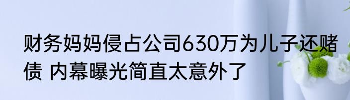 财务妈妈侵占公司630万为儿子还赌债 内幕曝光简直太意外了