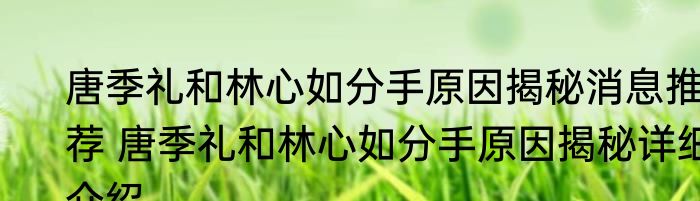 唐季礼和林心如分手原因揭秘消息推荐 唐季礼和林心如分手原因揭秘详细介绍