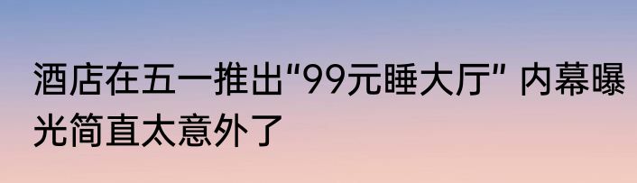 酒店在五一推出“99元睡大厅” 内幕曝光简直太意外了