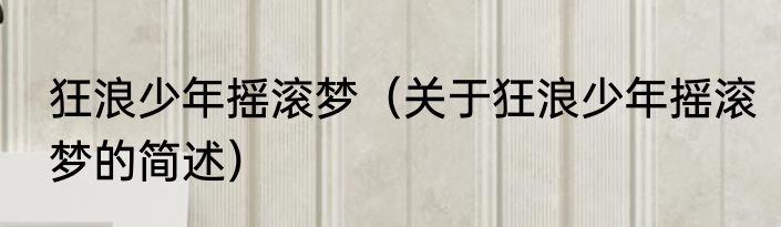 狂浪少年摇滚梦（关于狂浪少年摇滚梦的简述）