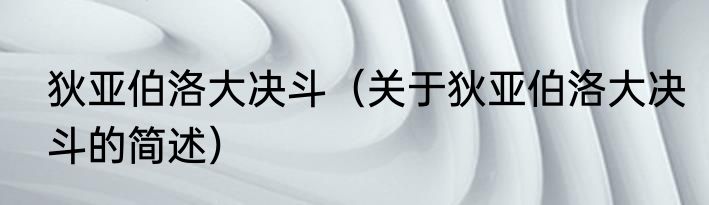 狄亚伯洛大决斗（关于狄亚伯洛大决斗的简述）