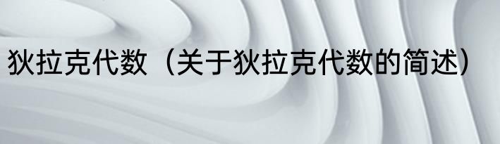 狄拉克代数（关于狄拉克代数的简述）